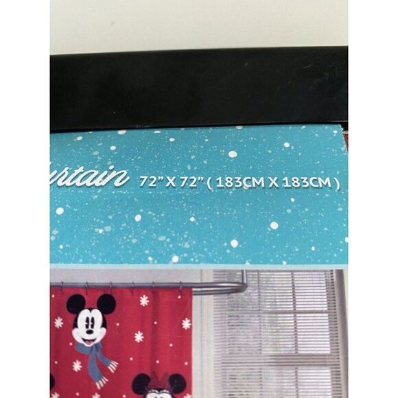 Disney’s Mickey And Minnie Mouse Christmas Red Fabric Shower Curtain 72x72” NEW - Picture 3 of 11